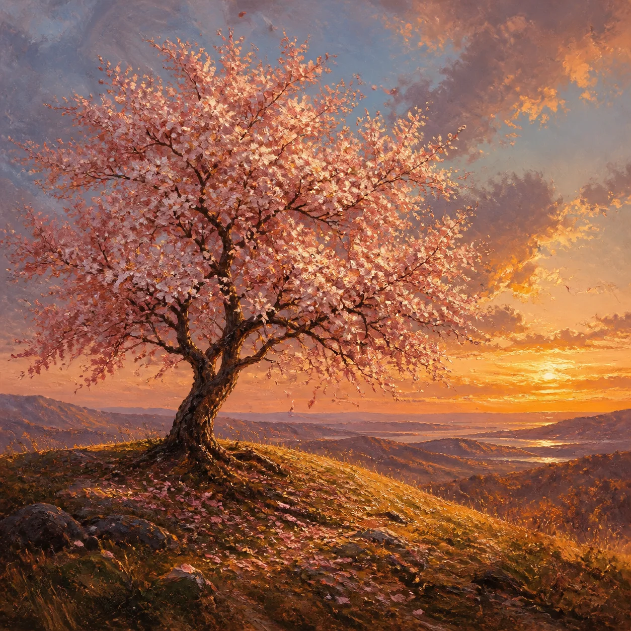 Oil painting AI art generated from a cherry tree text prompt